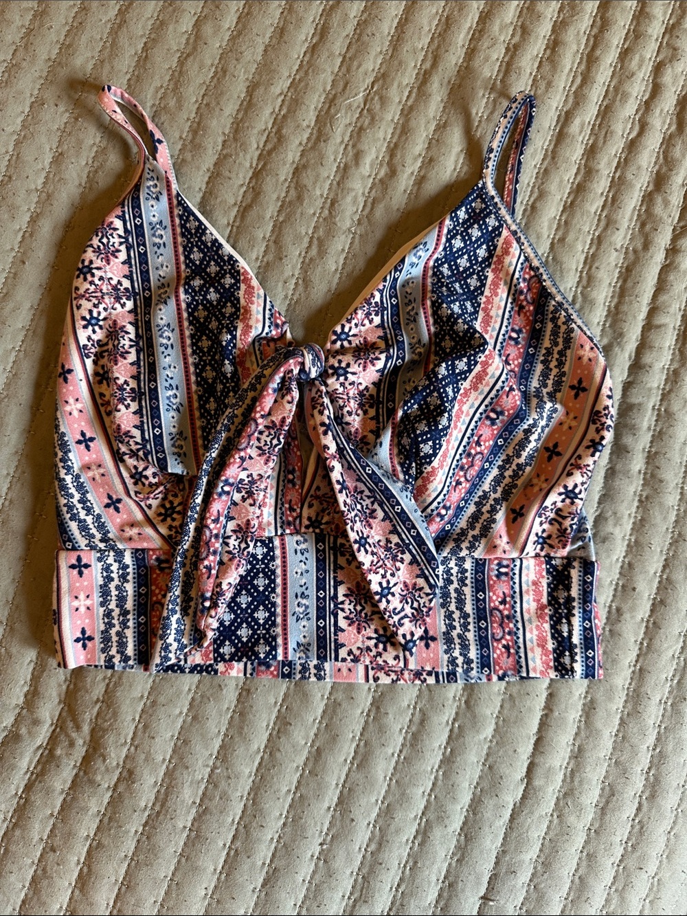 Women’s Tie-Front Crop Top in Pink & Navy